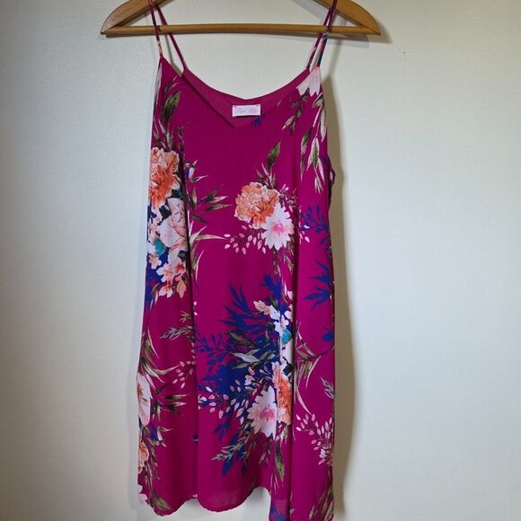 EUC PINK LILY V NECK FLORAL TANK SWING SHORT DRESS SIZE SMALL - Picture 2 of 12